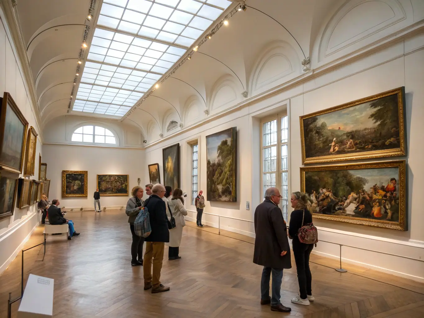 A photograph capturing the opening night of a Monticelli exhibition at a prominent art museum, showcasing attendees admiring the artwork.